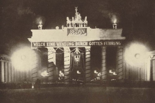 The Brandenburg Gate, Berlin, festooned after the Battle of Sedan