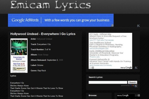 Since Emily had to work, I spent the evening redesigning my lyrics website: Emicam Lyrics.