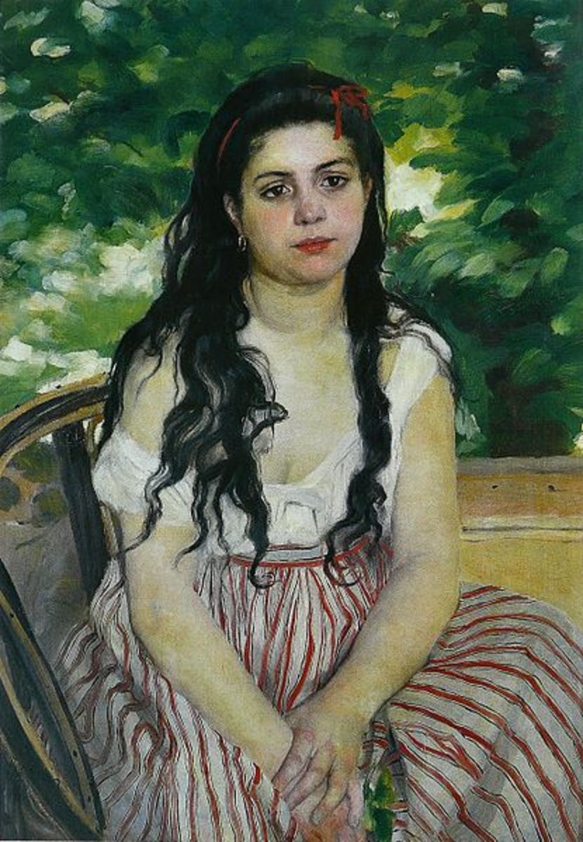 "In Summer" By Pierre-Auguste Renoir—1868. This is a portrait of Lise Tréhot.