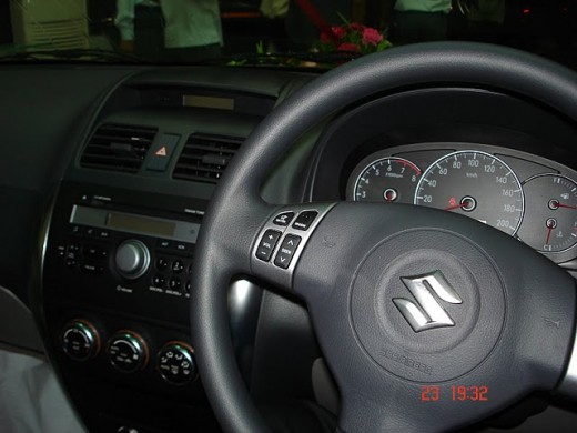 Maruti Suzuki Sx4 dashboard, steering, AC, stereo.
