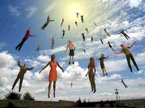 The Rapture or Second Coming of Christ.  Believers meet Jesus in the air and go to Heaven.