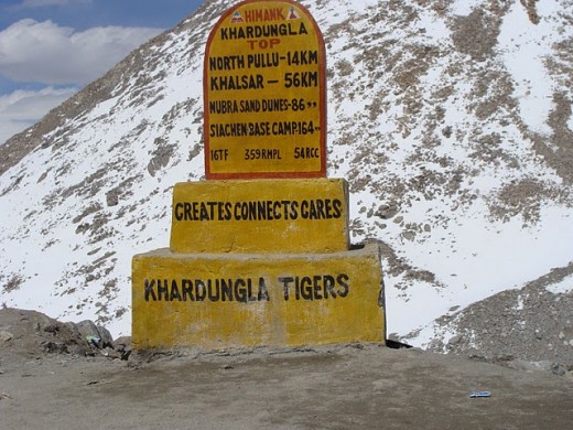 Siachen Base Camp is 164 kilometers from this point- Himank Khardungla Top - Nubra Valley Sand Dunes - 86 km. North Pullu 14 km and Khalsar 56 km