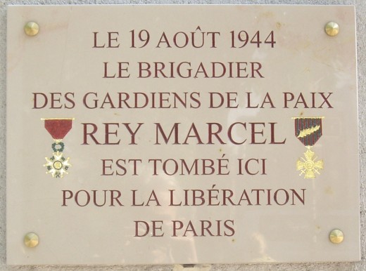 Commemorative plaque, the square at Notre Dame Cathedral, Paris, for Brigadier Rey Marcel, killed August 19, 1944
