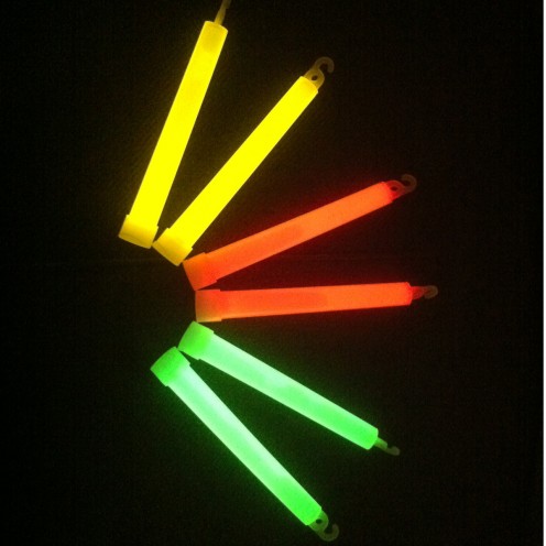 6" Glow Sticks in Yellow, Red and Green.