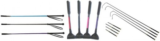 Pictured Left to Right:  Crops, Jumping Bats, Dressage Whips