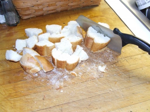 It's so easy to rough cut the hard bread with a capable knife.