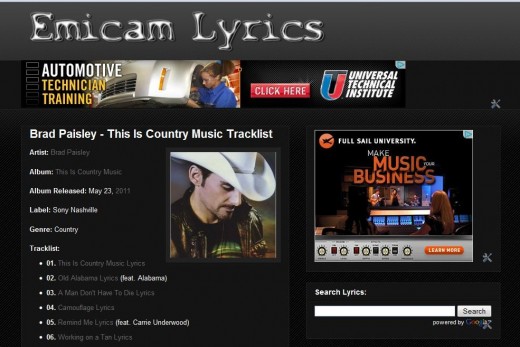 The lyrics from Brad Paisley's newest album "This Is Country Music" was added to Emicam Lyrics tonight.