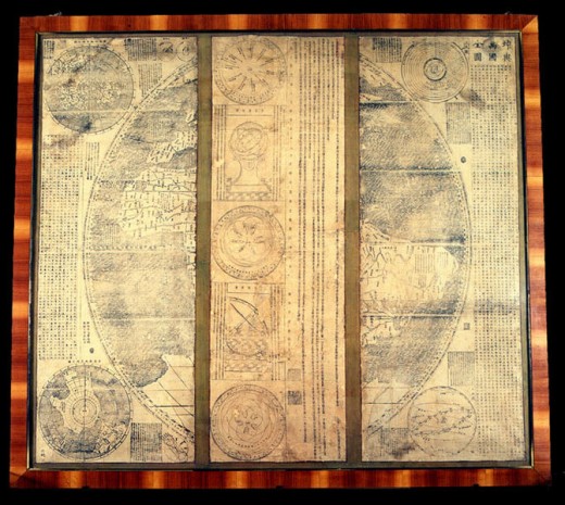 Impossible_Black_Tulip- World_map, panels 1 and 6 (left & right) of the 1602 Ricci map at Museo della Specola, Bologna,