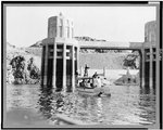 Boulder Canyon Reclamation Project. Arizona and Nevada, 03/24/1939. Fishermen at the Arizona intake towers of Boulder Dam (Hoover Dam).