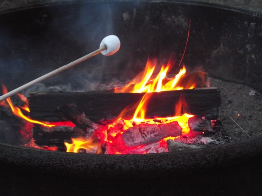 Marshmallows over a fire on the Pacific.