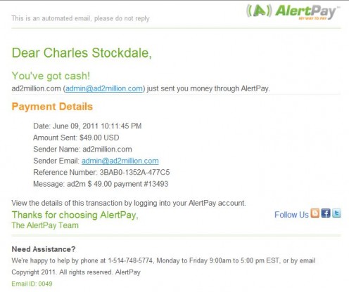 Nice payout from ad2million