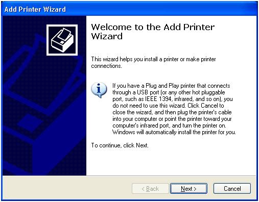 The add printer wizard