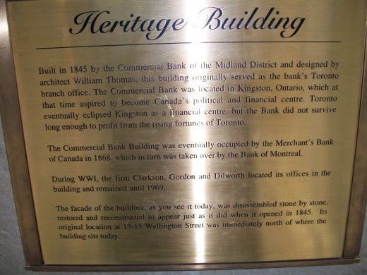 Historical plaque, at the former Commercial Bank, Toronto