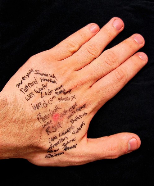 Your hand is not a whiteboard: put a reminder app on your mobile phone.  CCL C