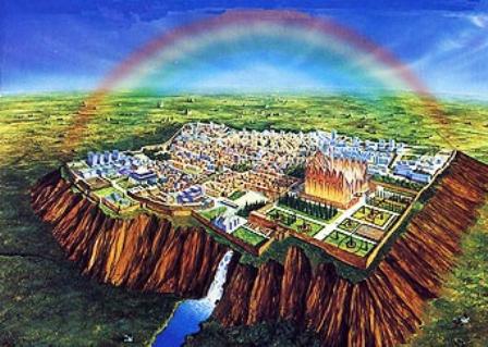 Artist concept of the New Jerusalem, an actual city where Jesus will reign upon this earth.