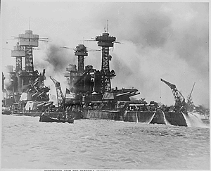 Just before the attack, someone took a photo of the dreadnayght class battleships at Pearl Harbor.