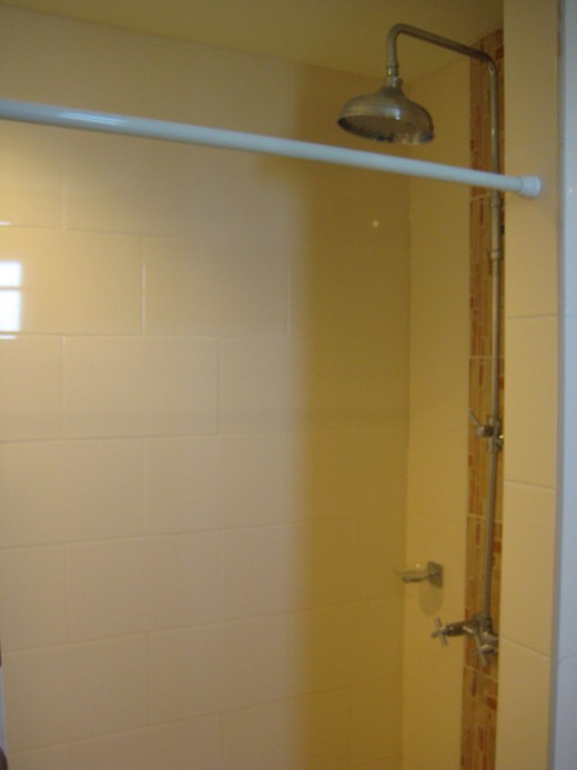 You can't see it on this photo but the bathroom is a decent size with a rain style shower head.