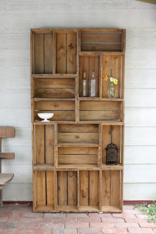 Crates used as a bookshelf / display shelf