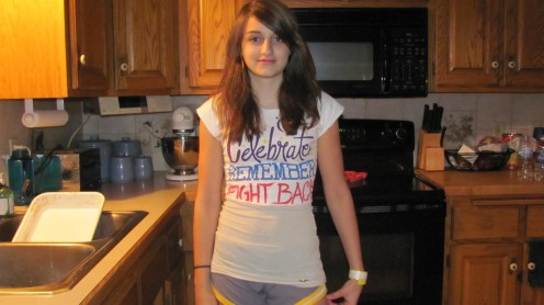 My niece sporting her relay shirt in "fashionista teenage style."
