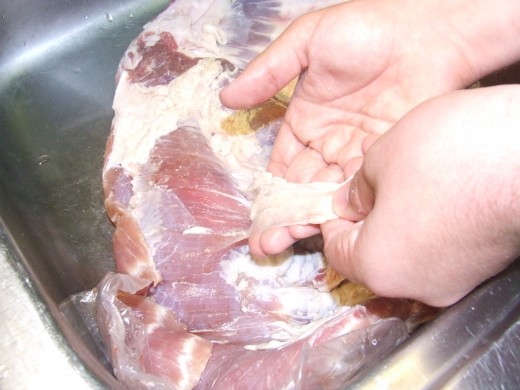 Wash the Meat, Remove as much Silver Skin and Fat as possible.  Then, pat meat dry with paper towels.