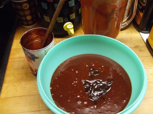Blend in a Blender One Can of Any Brand Cherry Pie Filling to one large bottle of store bought Bar-b-q sauce or a quart of your own, homemade bar-b-q sauce.