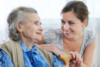 Elderly person and caregiver