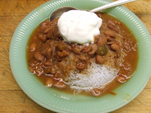 Serve over rice, pasta or noodles. Or simply have the pinto beans alone.  I used No-Carb noodles. Dot with sour cream and serve.