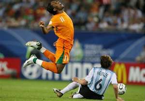 Of all the soccer superstars, Didier Drogba falls the hardest. It looks rather painful even. You might want to try him out first.
