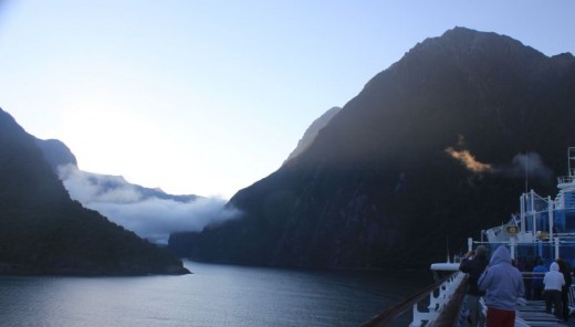 A view from the deck as the Diamond Princess enters Milford Sound.   Copyright 2011, Bill Yovino