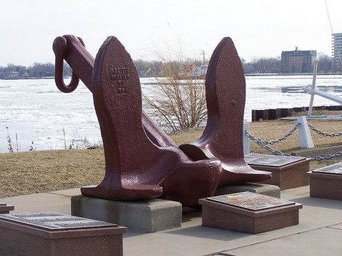 The anchor of the wrecked ship at the Dossin Great Lakes Museum. 