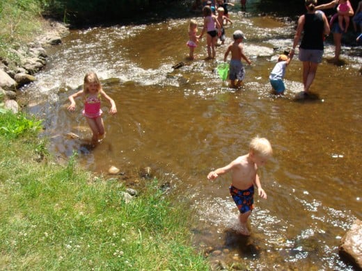Playing in a creek is great fun for kids.