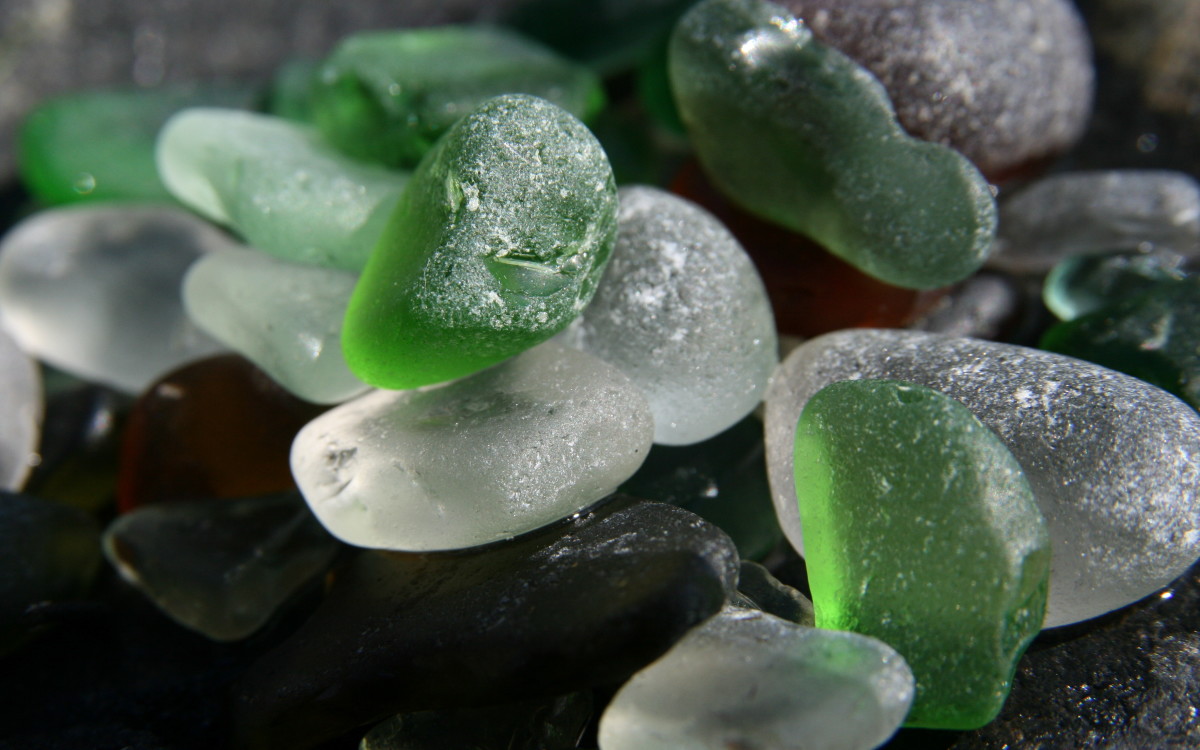 Green and white sea glass
