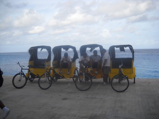 Bicycle taxis on port walkway