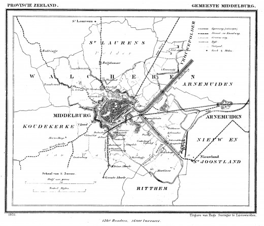 1866 map of Middelburg municipality, Zeeland, The Netherlands