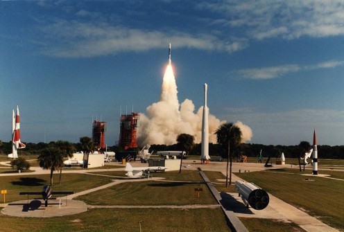 A Delta II rocket launch, seen from the Rocket Garden of the AF Museum at the Cape.