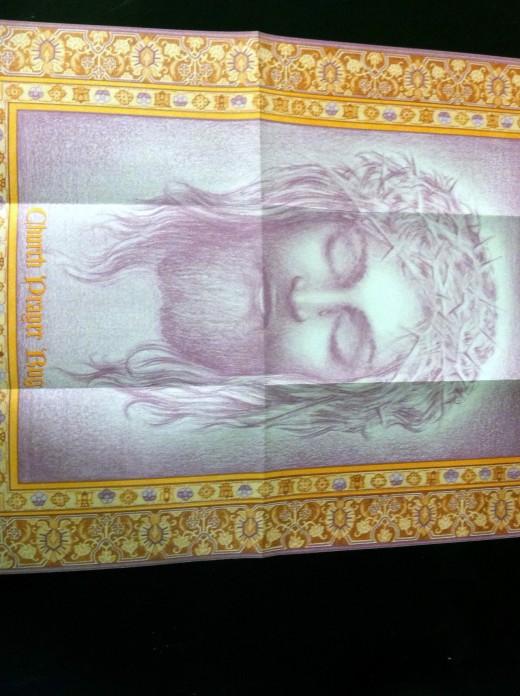 We got ourselves a Jesus Rug in the mail today. According to the papers that came with it, we'll be rich any day now lol