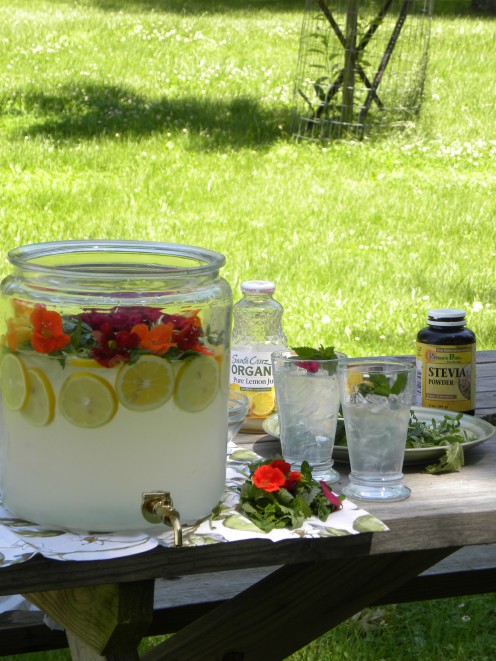 The ingredients for making Crystal's herbal lemonade and the finished project. 
