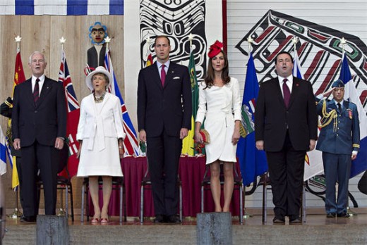 The Duke and Duchess with Canada's Minister of Citizenship, Immigration and Multiculturalism Jason Kenney (R) at a citizenship ceremony at the Canadian Museum of Civilization in Hull, Quebec
