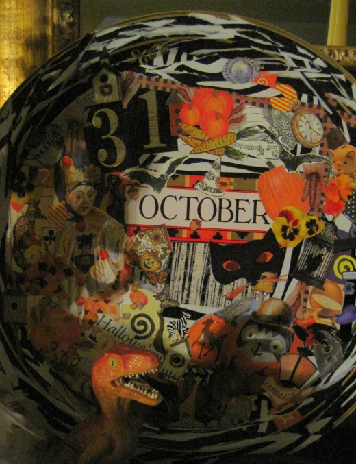  Old metal tray = Halloween Collage Decor
