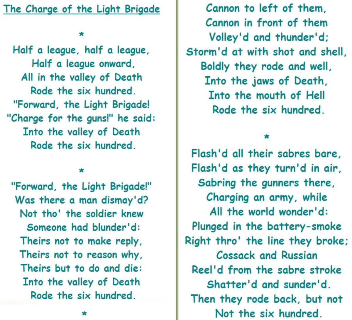 Literary analysis of charge of the light brigade