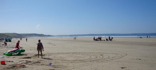 Quiet: The sun shines on the golden sands and Newgale before tourists arrive for their day out