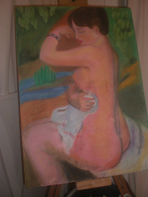 pastel version of Renoirs Apres le bain. 