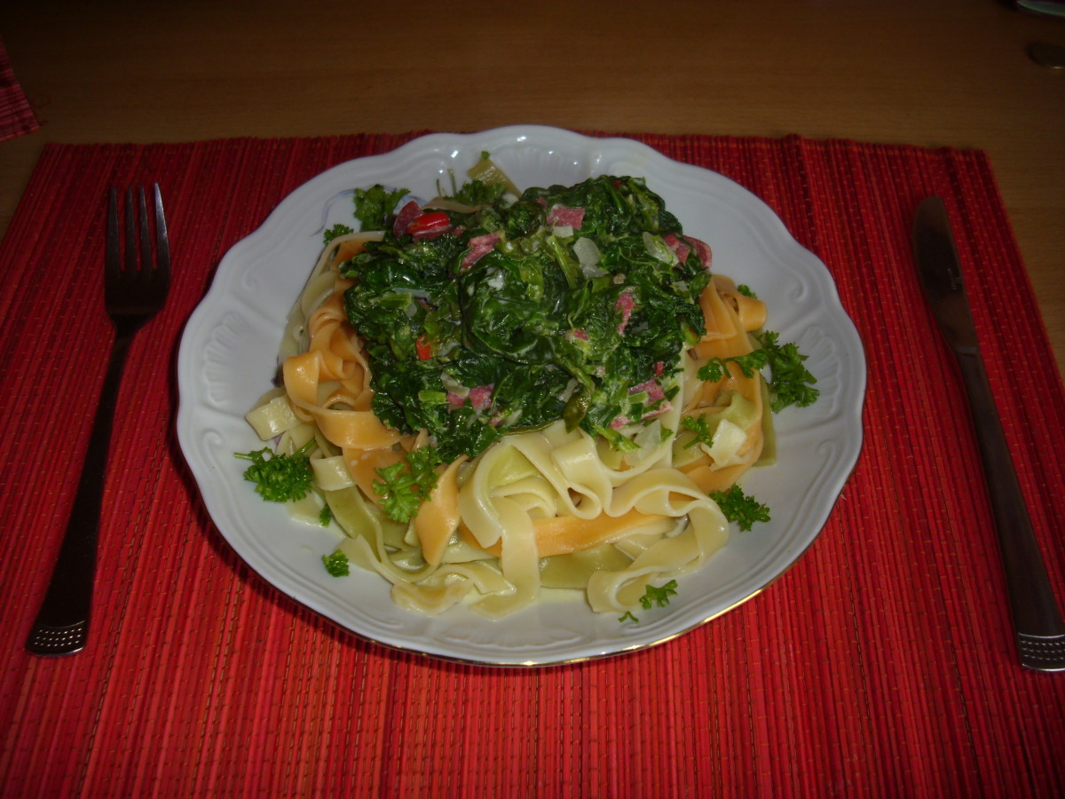 Tagliatelle with Salami Spinach Cream Sauce