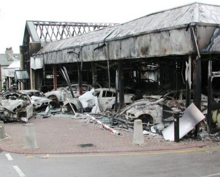 Burnt out car showroom