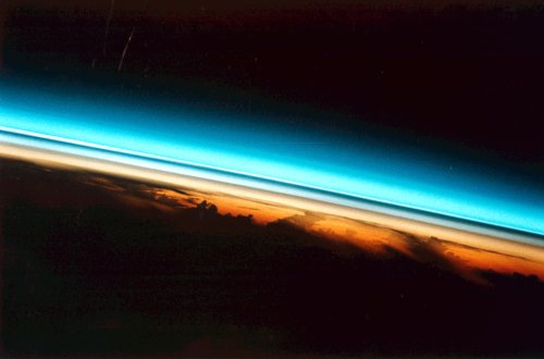 Earth's atmosphere: breathtaking!  But God's not there, it's just gas.