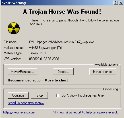 avast! detected a trojan horse inside SpyNoMore setup