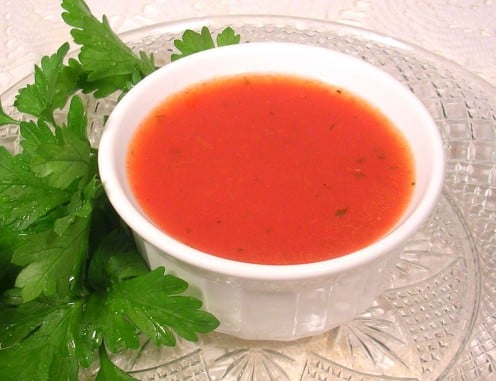 This sweet and tangy homemade tomato soup is a gorgeous color. Photo by Sally's Trove.