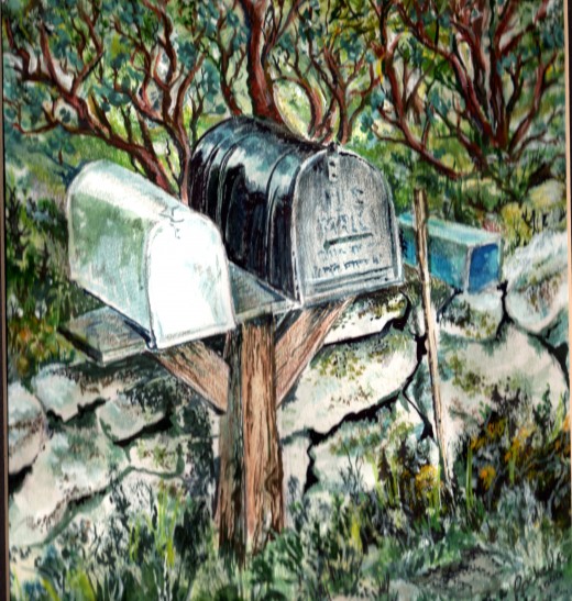 Mailboxes on the roadside, an icon of rural living.