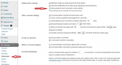 Where to turn off comments for future articles in Wordpress