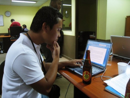 A photo taken during my OJT. This was after work hours and our bosses would usually give us free drinks and pizza. Awesome.